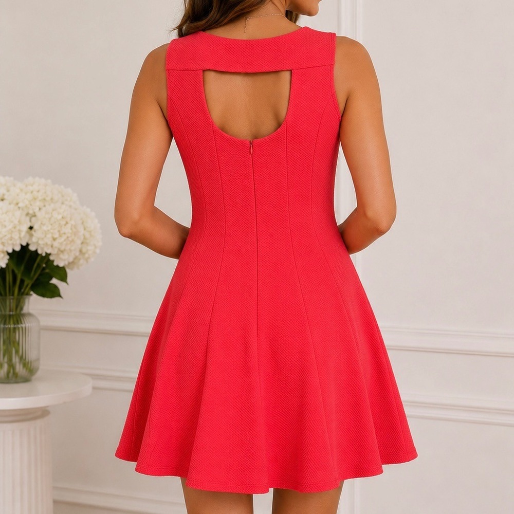 Danny & Nicole Textured Fit Flare Dress Pink Coral Sleeveless Skater Dress 6 - Picture 2 of 12